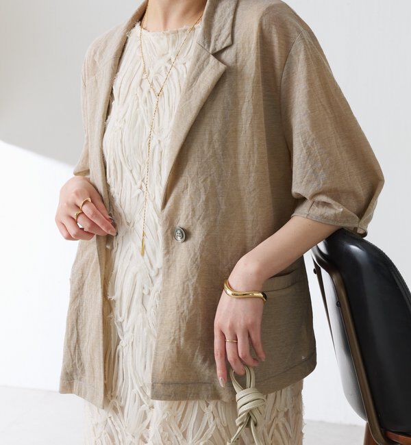  「【冷房/紫外線対策/カットソー生地】シアーハーフスリーブカットジャケット」|Tシャツ・カットソー|