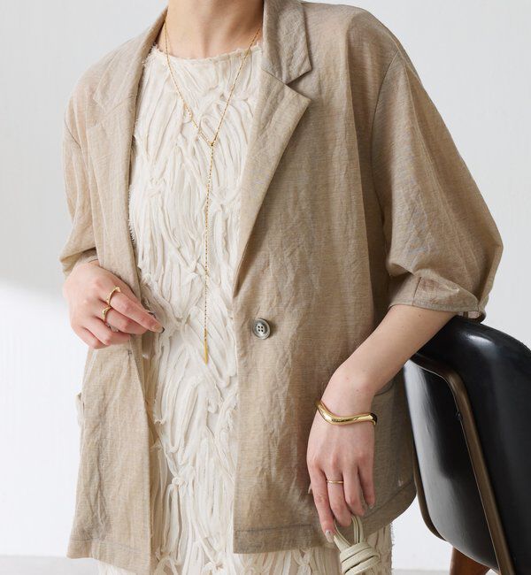  「【冷房/紫外線対策/カットソー生地】シアーハーフスリーブカットジャケット」|Tシャツ・カットソー|