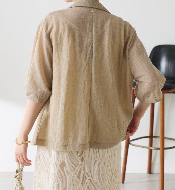  「【冷房/紫外線対策/カットソー生地】シアーハーフスリーブカットジャケット」|Tシャツ・カットソー|