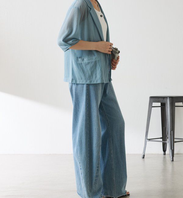  「【冷房/紫外線対策/カットソー生地】シアーハーフスリーブカットジャケット」|Tシャツ・カットソー|