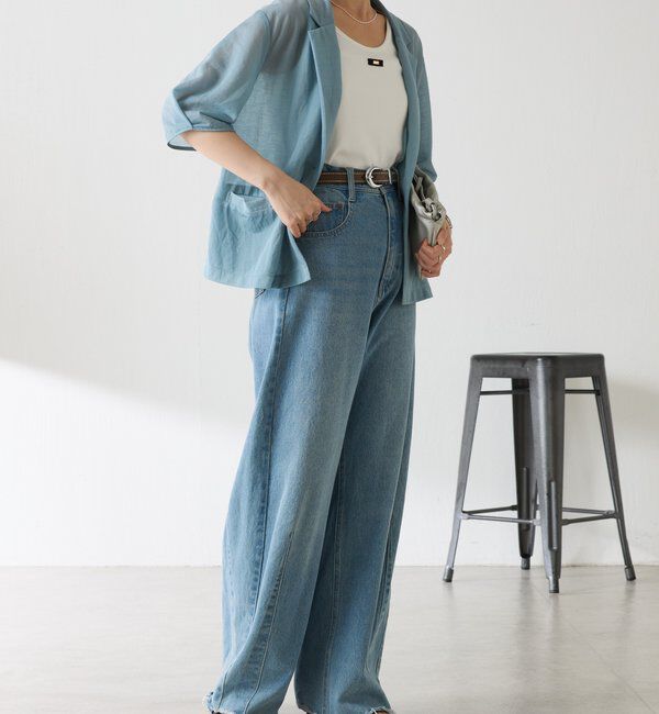  「【冷房/紫外線対策/カットソー生地】シアーハーフスリーブカットジャケット」|Tシャツ・カットソー|