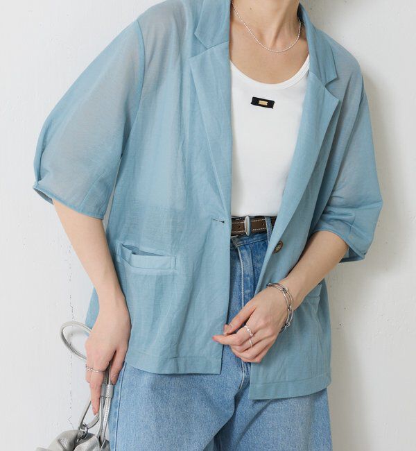  「【冷房/紫外線対策/カットソー生地】シアーハーフスリーブカットジャケット」|Tシャツ・カットソー|