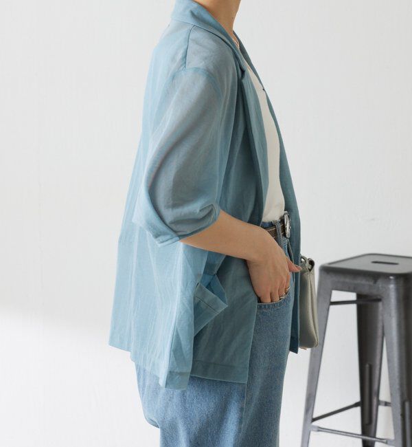  「【冷房/紫外線対策/カットソー生地】シアーハーフスリーブカットジャケット」|Tシャツ・カットソー|