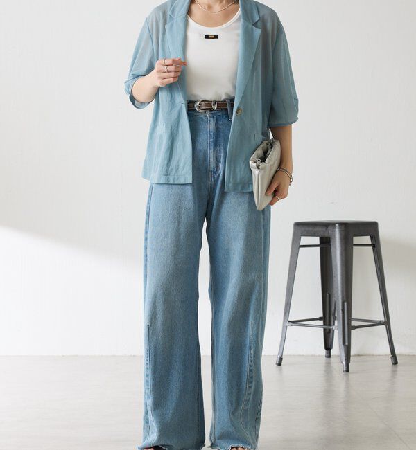  「【冷房/紫外線対策/カットソー生地】シアーハーフスリーブカットジャケット」|Tシャツ・カットソー|