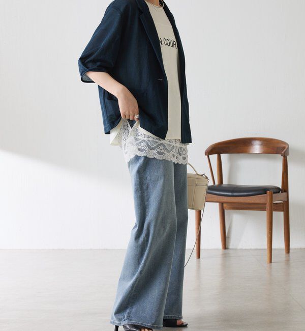  「【冷房/紫外線対策/カットソー生地】シアーハーフスリーブカットジャケット」|Tシャツ・カットソー|