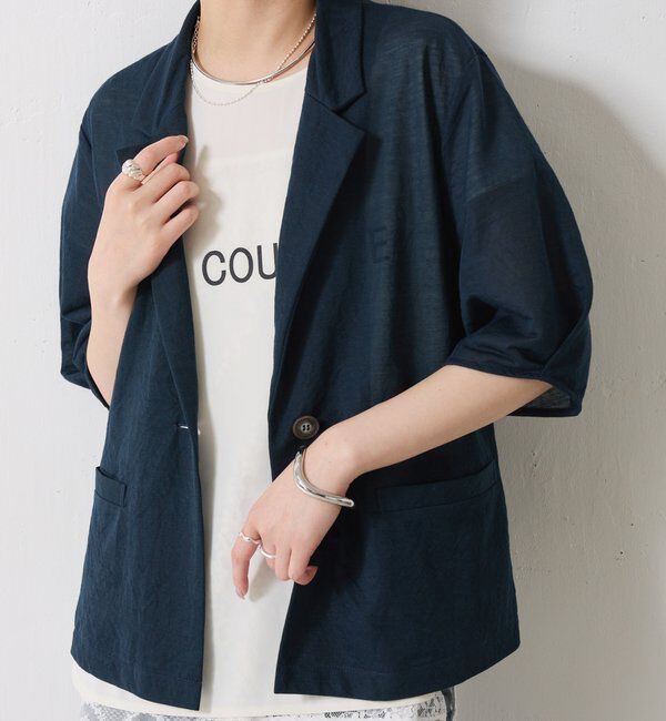  「【冷房/紫外線対策/カットソー生地】シアーハーフスリーブカットジャケット」|Tシャツ・カットソー|