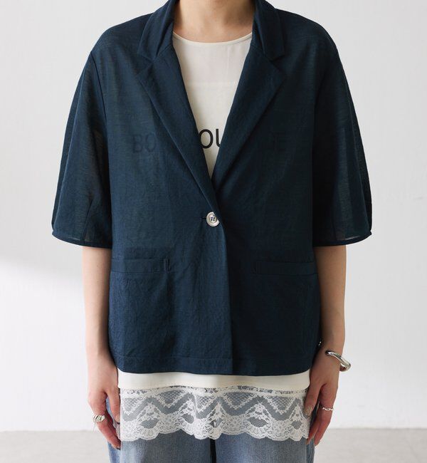  「【冷房/紫外線対策/カットソー生地】シアーハーフスリーブカットジャケット」|Tシャツ・カットソー|