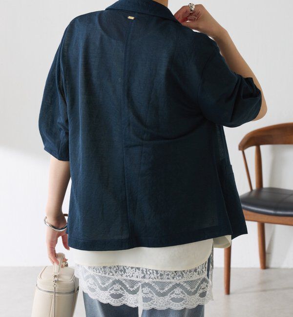  「【冷房/紫外線対策/カットソー生地】シアーハーフスリーブカットジャケット」|Tシャツ・カットソー|