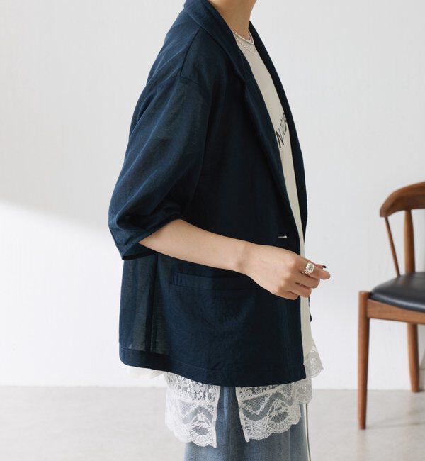  「【冷房/紫外線対策/カットソー生地】シアーハーフスリーブカットジャケット」|Tシャツ・カットソー|