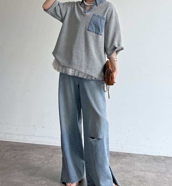  「【WEB限定】ダンガリードッキングトップス」|Tシャツ・カットソー|