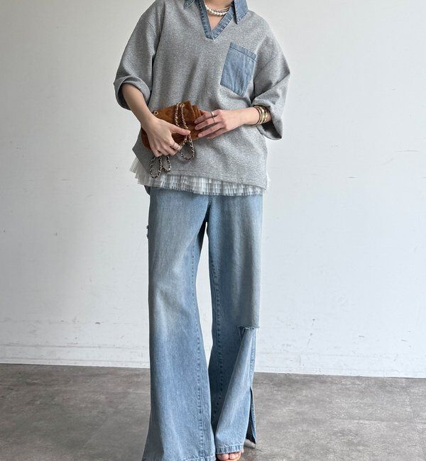  「【WEB限定】ダンガリードッキングトップス」|Tシャツ・カットソー|