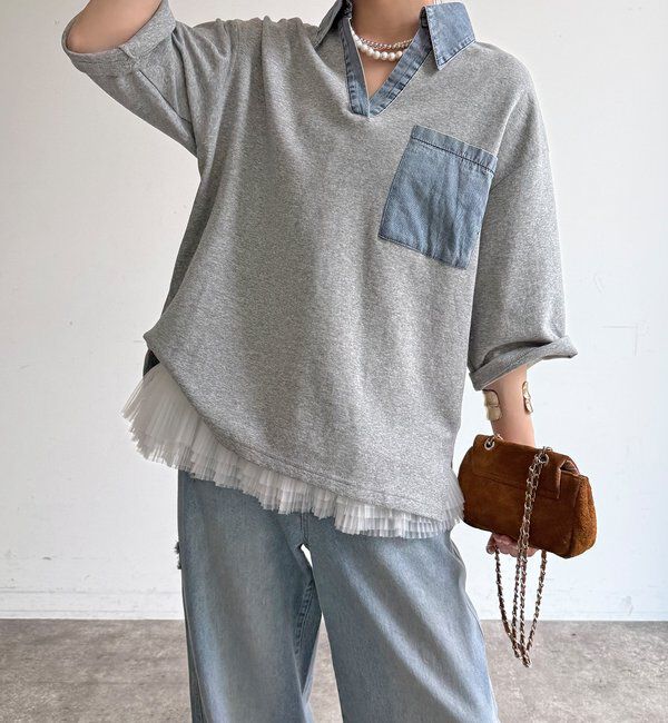  「【WEB限定】ダンガリードッキングトップス」|Tシャツ・カットソー|