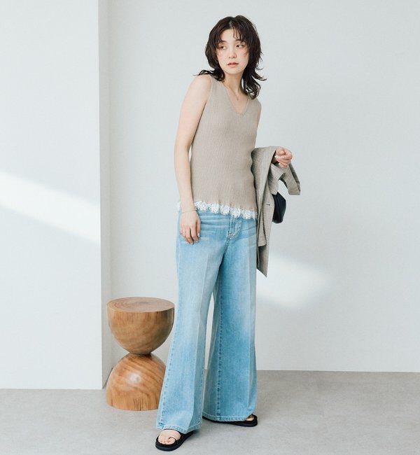  「予約【セットアップ対応可】レースヘムスリーブレスニット」|ニット・セーター|