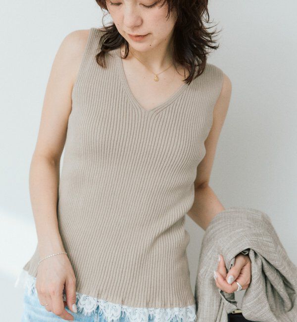  「予約【セットアップ対応可】レースヘムスリーブレスニット」|ニット・セーター|