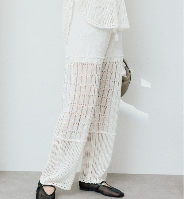  「【a Nice （ア ・ニース）】クロシェトリムニットパンツ」|チノ|オフホワイト