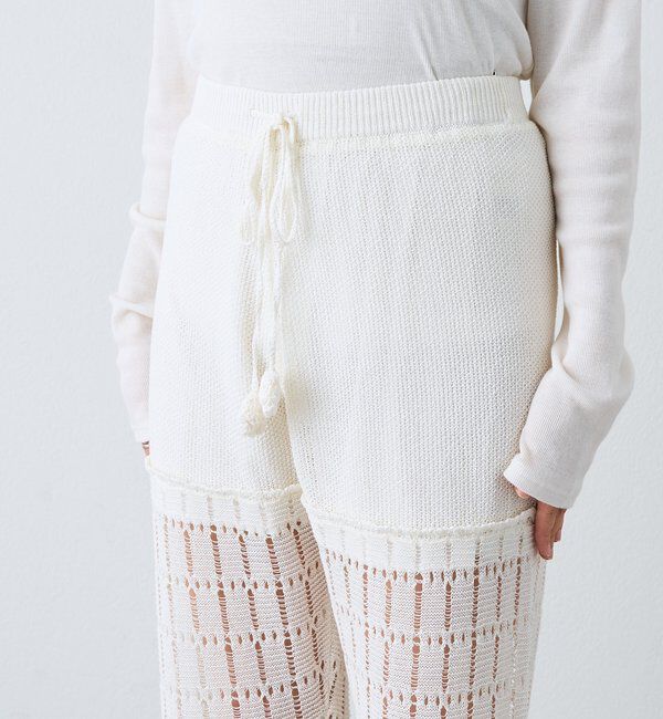  「【a Nice （ア ・ニース）】クロシェトリムニットパンツ」|チノ|