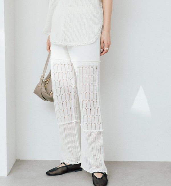  「【a Nice （ア ・ニース）】クロシェトリムニットパンツ」|チノ|