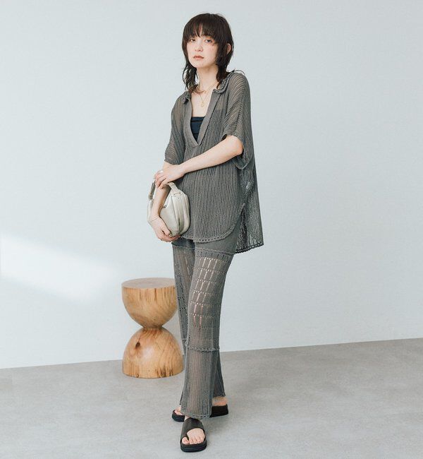  「【a Nice （ア ・ニース）】クロシェトリムニットパンツ」|チノ|