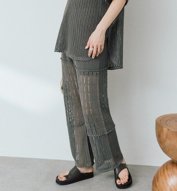  「【a Nice （ア ・ニース）】クロシェトリムニットパンツ」|チノ|