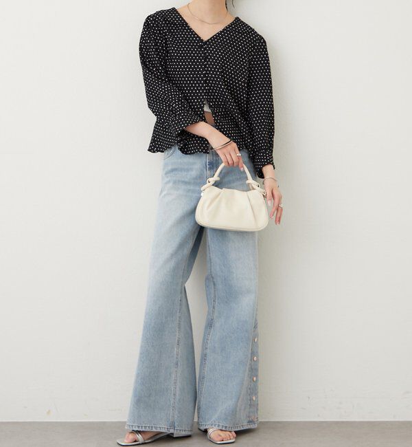  「ボタンスリットフレアデニム」|デニム|