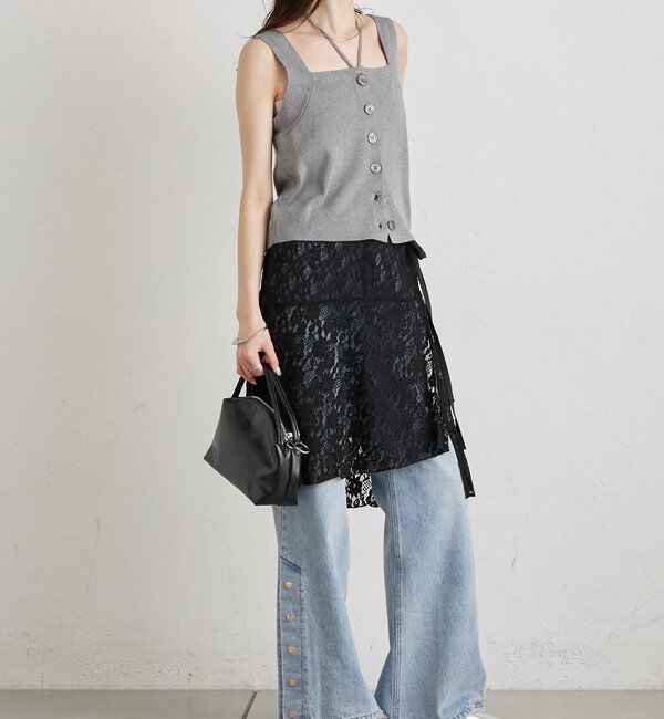  「ボタンスリットフレアデニム」|デニム|