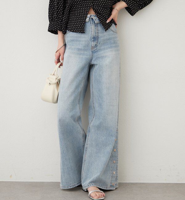  「ボタンスリットフレアデニム」|デニム|