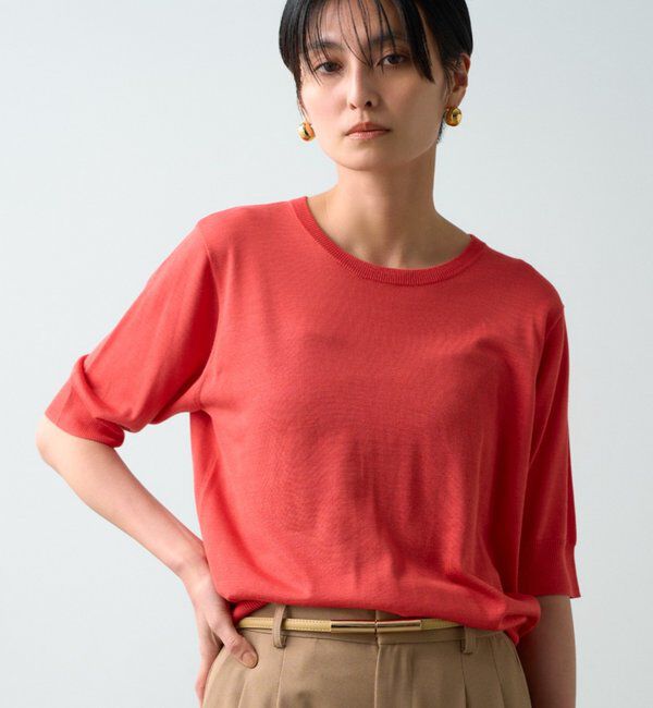  「シルク半袖ニット」|ニット・セーター|オレンジ