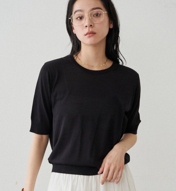  「シルク半袖ニット」|ニット・セーター|ブラック