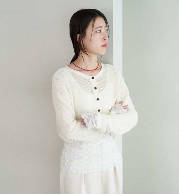  「バックデザインペーパーメッシュカーディガン」|カーディガン|