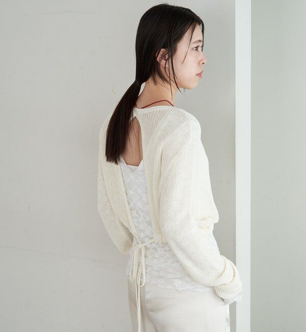  「バックデザインペーパーメッシュカーディガン」|カーディガン|