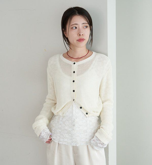  「バックデザインペーパーメッシュカーディガン」|カーディガン|