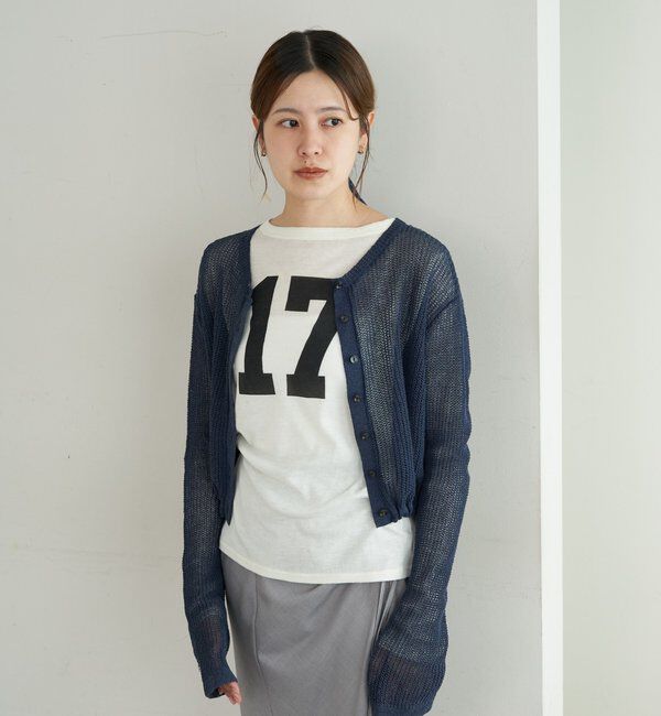  「バックデザインペーパーメッシュカーディガン」|カーディガン|