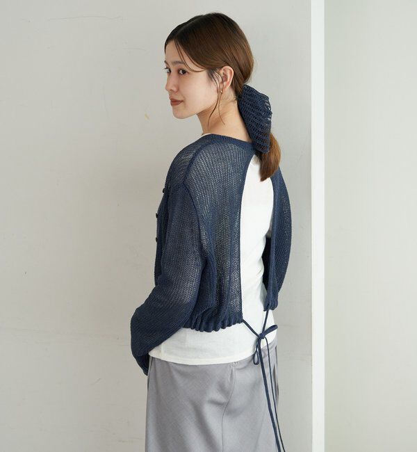  「バックデザインペーパーメッシュカーディガン」|カーディガン|