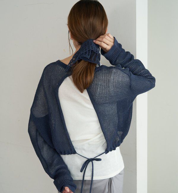  「バックデザインペーパーメッシュカーディガン」|カーディガン|