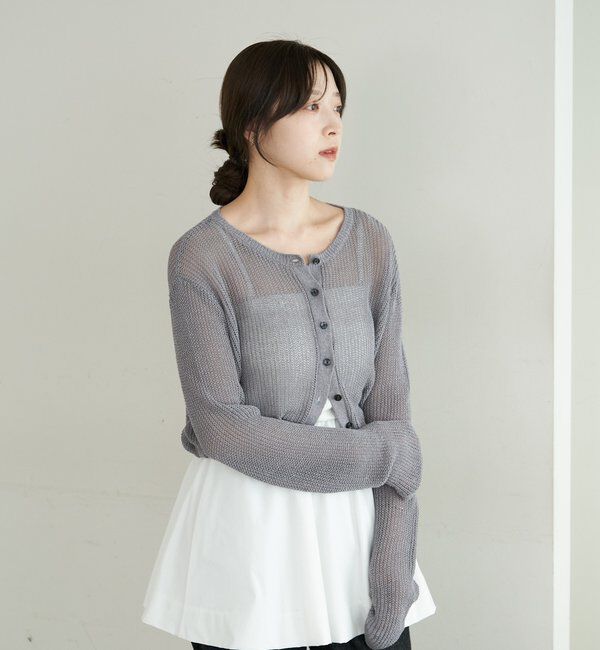  「バックデザインペーパーメッシュカーディガン」|カーディガン|