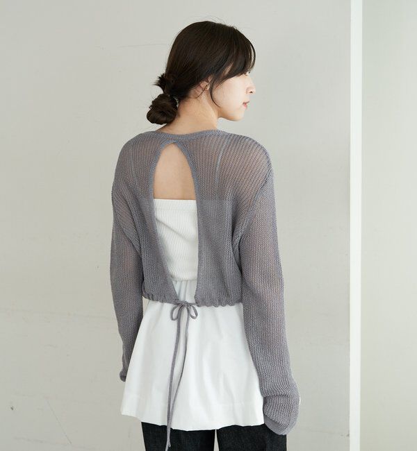  「バックデザインペーパーメッシュカーディガン」|カーディガン|