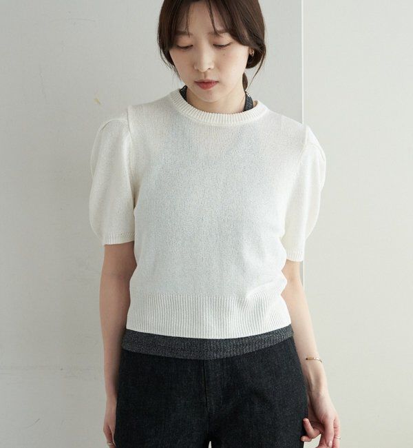  「ペーパーヤーン半袖パフニット」|カーディガン|アイボリー