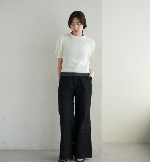  「ペーパーヤーン半袖パフニット」|カーディガン|