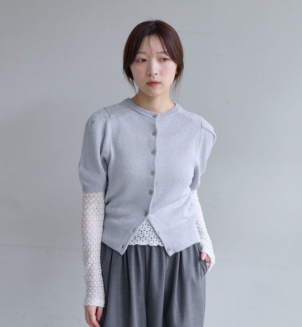  「ペーパーヤーン半袖パフニット」|カーディガン|