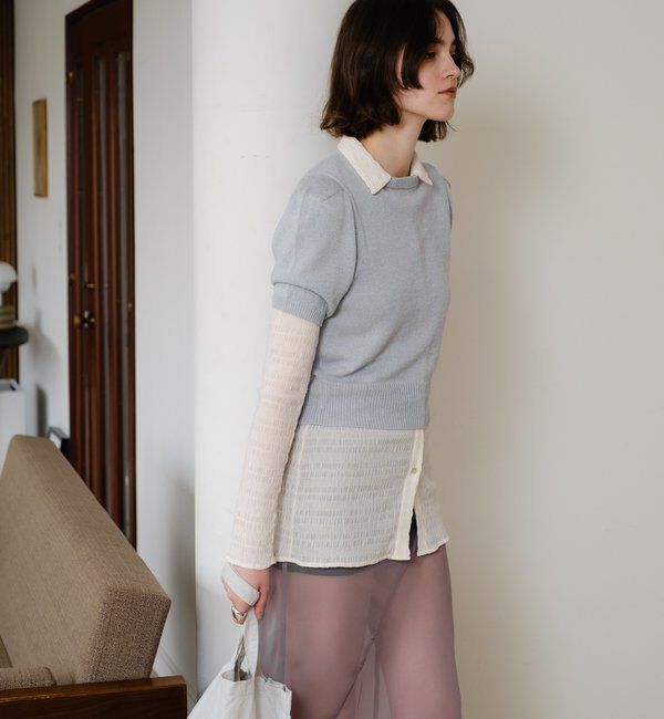  「ペーパーヤーン半袖パフニット」|カーディガン|