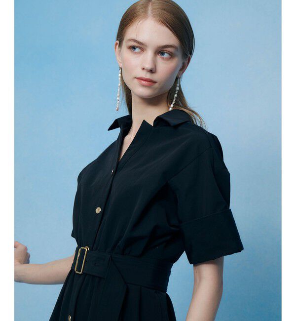 LOULOU WILLOUGHBY「【LOULOU WILLOUGHBY】ナイロンコットンクロスシャツワンピース」|ワンピース|ブラック