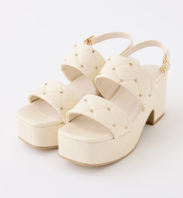  「ビジュースタッズ付きキルティングサンダル」|その他|アイボリー