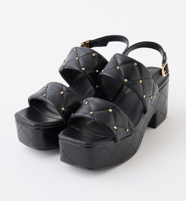  「ビジュースタッズ付きキルティングサンダル」|その他|ブラック