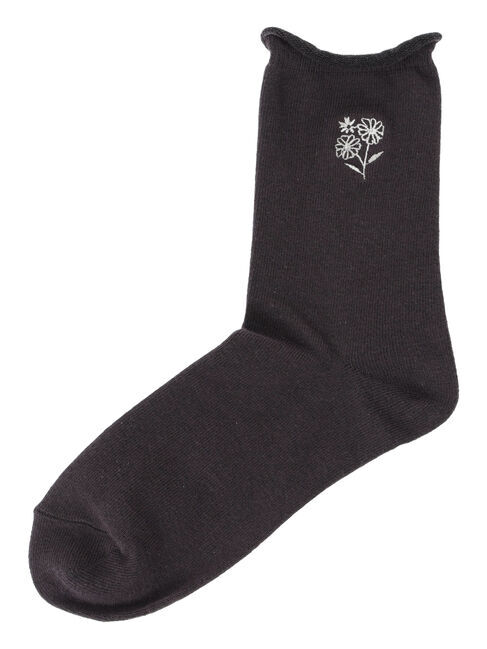 Samansa Mos2「花刺繍ソックス」|ソックス|チャコールグレー