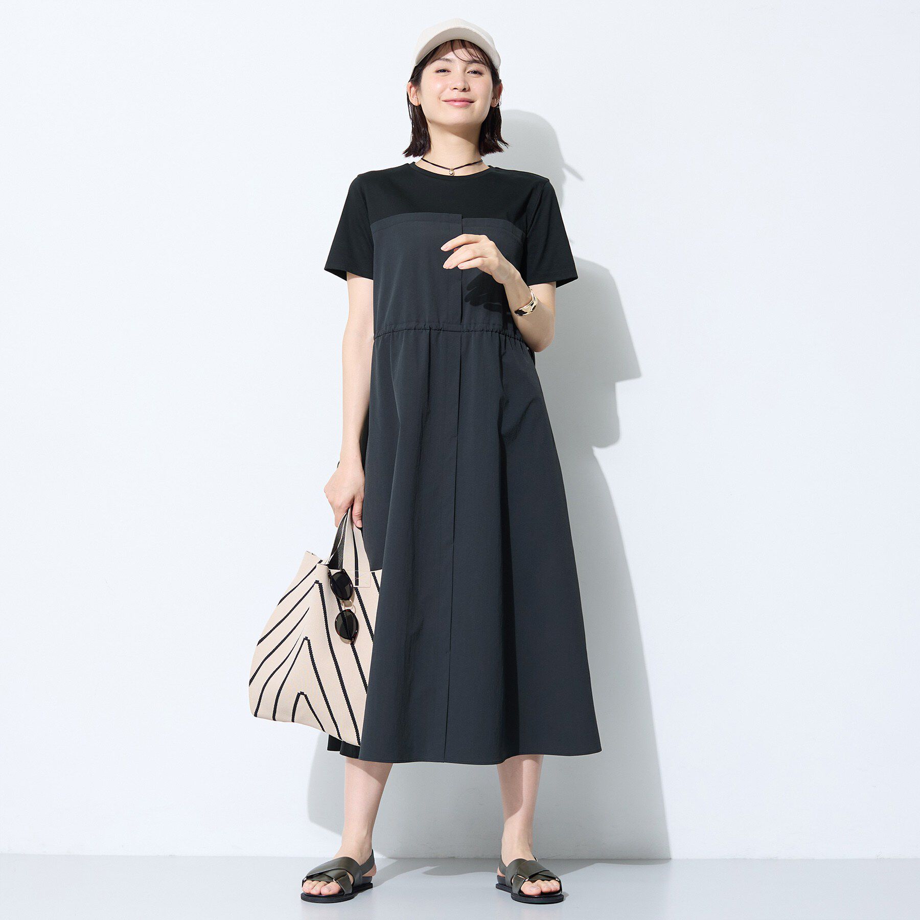 INDIVI「【洗える／1枚でキマる／ドロスト付】ビスチェ風ドッキングTワンピース」|ワンピース|