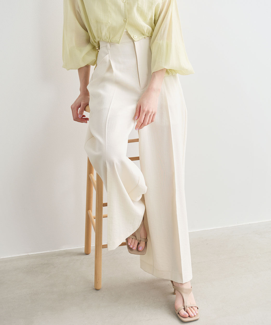 COCO DEAL「リネンライクバックフラップワイドパンツ」|スラックス|アイボリー