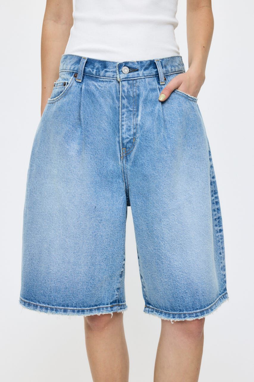 MOUSSY「TUCKED COCOON BERMUDA ショーツ」|デニム|L/BLU1