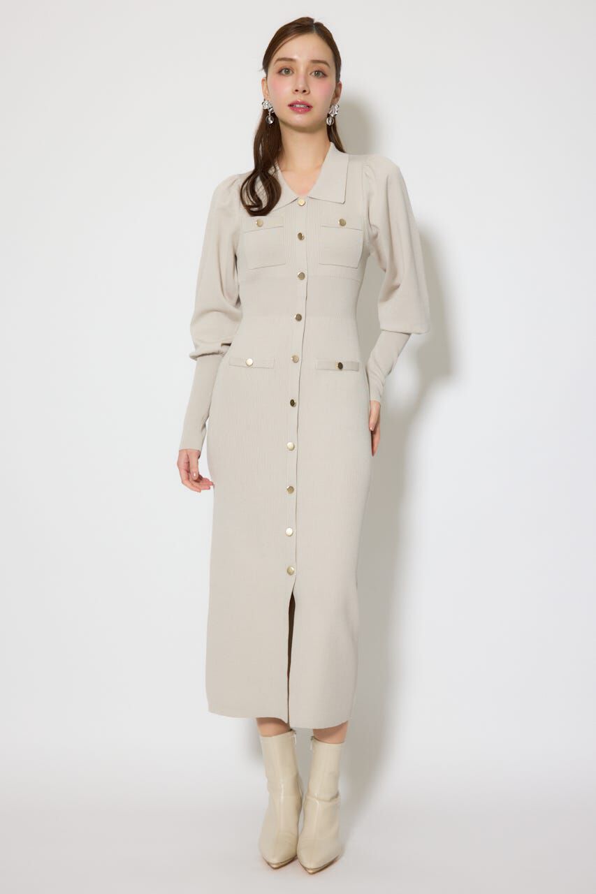 rienda「パフロングスリーブニットタイトワンピース」|ワンピース|