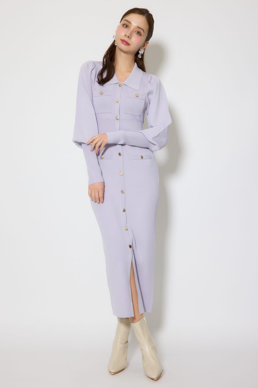 rienda「パフロングスリーブニットタイトワンピース」|ワンピース|