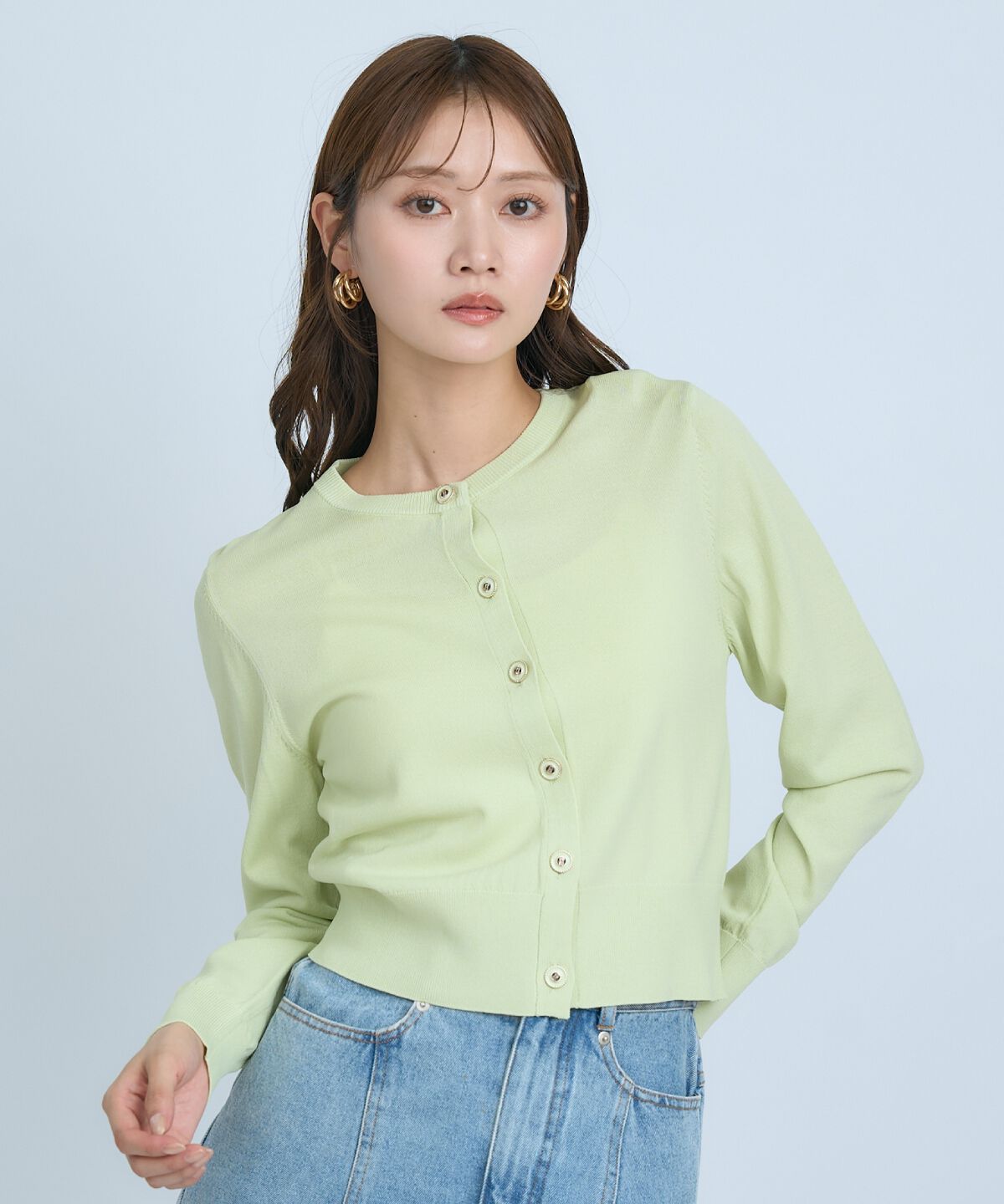 アンドクチュール「クルーネックカーディガン」|カーディガン|グリーン